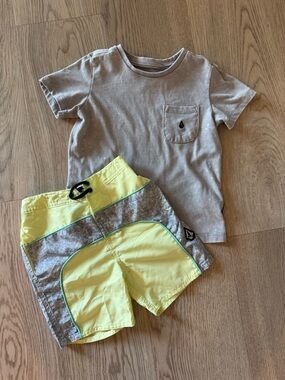 Volcom Toddler Boy Gray Logo Pocket Tee and Swim Shorts